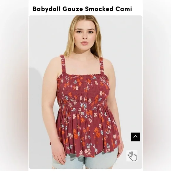 Torrid babydoll smoked gause cami tank top. Size 1 New w/o tags - Picture 3 of 3
